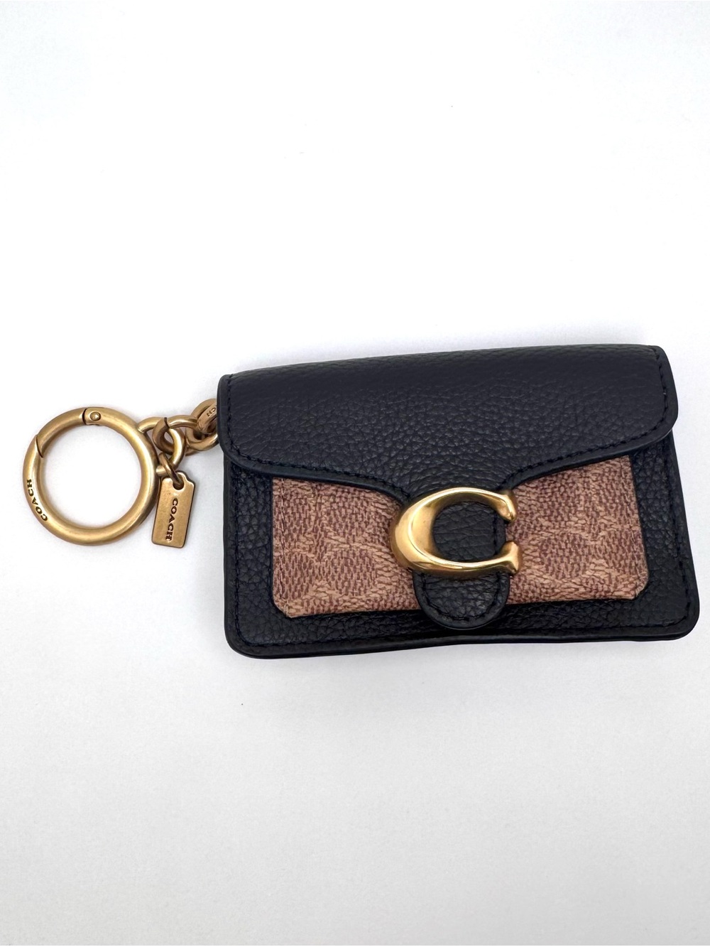 NWT Coach Mini Tabby Bag Charm Signature Canvas Black Leather Keychain